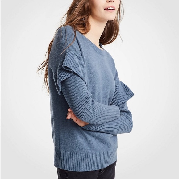 Ann Taylor Sweaters - Ann Taylor blue ruffle knit sweater NEW